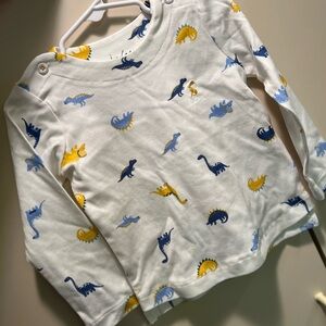 Dinosaur Print Kids Shirt - White, Blue, Yellow
